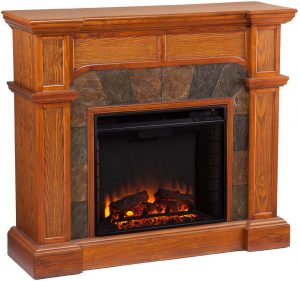 SEI Furniture Cartwright Convertible Earth Tone Tile Electric Corner Fireplace, Mission Oak